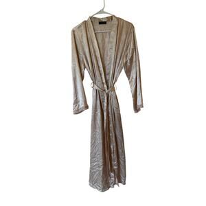 Jones New York Long Sleeve Tie Waist Satin Kimono Robe Paisley Beige Women's
